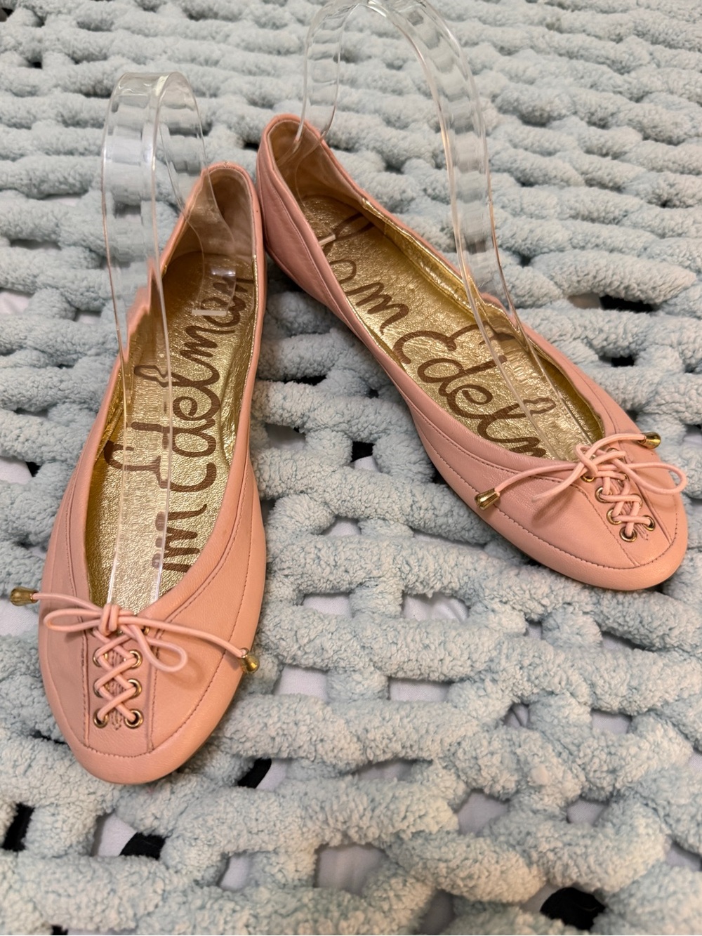 Sam Edelman Blush Pink Leather Lace-Front Ballet Flats Sz 7.5